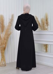 moda mix Elmas Lazer Paskılı Kapüşonlu Lastikli Kollu Fermualı Yazlık Ferace 608 - 12