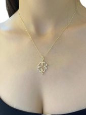 Zirkon Taş Yonca Altın Kolye 8 Ayar thumbnail 3