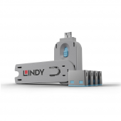 LINDY - LIN-40452 USB A Tip 4 adet Port Kilidi ve 1 adet Anahtar, Mavi Renk - 1