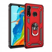 Huawei P30 Lite Kılıf Sofya Yüzüklü Standlı Zırhlı Silikon Kılıf - 3