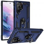 Samsung Galaxy S22 Ultra Kılıf Sofya Yüzüklü Standlı Zırhlı Silikon Kılıf - 5