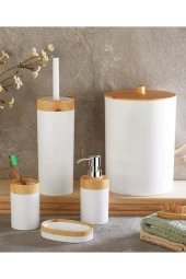 Flosoft Bambu Desenli Yuvarlak 5'li Banyo Seti Beyaz - 1