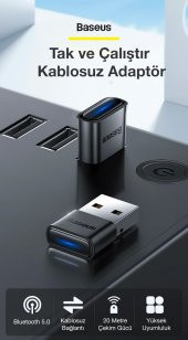 Baseus Bluetooth Vers.5.0 USB Bluetooth Adaptör USB Bluetooth 5.0 Wireless Adaptör Tak Çalıştır - 2