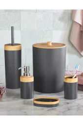Flosoft Bambu Desenli Yuvarlak 5'li Banyo Seti Gri - 1