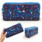 Kalem Kutusu Mavi Geometrik Kalemkutu Vegan Deri İki Bölmeli Kalemlik thumbnail 1