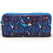 Kalem Kutusu Mavi Geometrik Kalemkutu Vegan Deri İki Bölmeli Kalemlik thumbnail 3