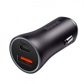 Baseus Super Şarj 60W Type-C+USB Çıkışlı Araç Çakmaklık Şarjı Akıllı Güvenlik Korumalı Led Işıklı Şarj - 1
