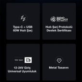 Baseus Super Şarj 60W Type-C+USB Çıkışlı Araç Çakmaklık Şarjı Akıllı Güvenlik Korumalı Led Işıklı Şarj - 3