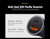 Baseus Super Şarj 60W Type-C+USB Çıkışlı Araç Çakmaklık Şarjı Akıllı Güvenlik Korumalı Led Işıklı Şarj - 4