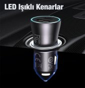Baseus Super Şarj 60W Type-C+USB Çıkışlı Araç Çakmaklık Şarjı Akıllı Güvenlik Korumalı Led Işıklı Şarj - 7