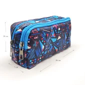 Kalem Kutusu Mavi Geometrik Kalemkutu Vegan Deri İki Bölmeli Kalemlik thumbnail 5