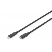 ASSMANN - AK-300210-020-S USB Tip C Uzatma Kablosu, Tip C Erkek Tip C Dişi, 2 metre, 3A, 480MB, 2.0 Versiyon, CE, siyah renk - 1