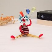 Veraart El Yapımı Murano Cam Balon Tutan Sarı Pantolonlu Palyaço Biblo - 1