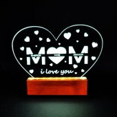 Veraart Kalpli MOM I Love You Led Işıklı Pleksi Kişiye Özel Gece Lambası - 1