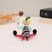 Veraart El Yapımı Murano Cam Balon Tutan Kırmızı Pantolon Palyaço Biblo - 3