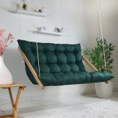 BYSAY AHŞAP PUF MİNDERLİ İKİLİ SALINCAK HAMAK. EV BALKON TERAS BAHÇE İÇİN (HAKİ) - 1