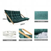 BYSAY AHŞAP PUF MİNDERLİ İKİLİ SALINCAK HAMAK. EV BALKON TERAS BAHÇE İÇİN (HAKİ) - 4
