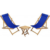 BYSAY AHŞAP KATLANABİLİR TAŞINIR ŞEZLONG. PLAJ, BAHÇE, TERAS, BALKON ŞEZLONGU. 3 LÜ SET (MAVİ) - 1