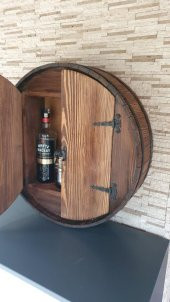 Veraart El Yapımı Yuvarlak Eskitme Ahşap İçki Viski Dolabı - 6