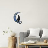 Veraart Epoksili Ahşap Aydaki Kedi Figürlü Duvar Dekorlu  Gece Lambası Mavi Yeşil  40 cm - 3