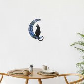 Veraart Epoksili Ahşap Aydaki Kedi Figürlü Duvar Dekorlu  Gece Lambası Mavi Yeşil  40 cm - 8