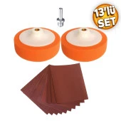 Pasta Cila Polisaj Süngeri Seti Kırmızı Kaliteli Su Zımparası Turuncu 150 mm 13 Parça Set - 1