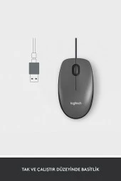 Logitech Kablolu USB Optik Mouse Siyah Kablolu Optik Mouse thumbnail 3