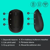 Logitech USB Alıcılı Kablosuz Kompakt Siyah Kablosuz Mouse thumbnail 7