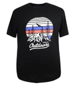 Baskılı Erkek Büyük Beden Bisiklet Yaka Tişört Siyah - 1