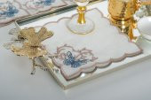 Finezza Dolce Nakışlı  Krem Mavi Kokteyl Peçetesi 15x15 cm 4 Ad-1484 - 2