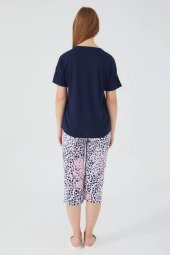 Pierre Cardin Kadın Büyük Beden Battal Lacivert  Leopar Desenli Kapri Takım 8562 B - 3