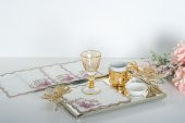 Finezza Dolce Nakışlı  Krem  Pembe Kokteyl Peçetesi 15x15 cm 4 Ad-1486 - 1