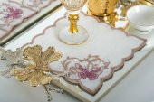 Finezza Dolce Nakışlı  Krem  Pembe Kokteyl Peçetesi 15x15 cm 4 Ad-1486 - 2
