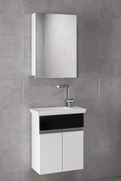 Alfa Banyo MİNİÇO EBEVEYN 45 cm x 28 cm AYNA DOLAPLI LÜX BANYO DOLABI- 1. Sınıf MDF-Beyaz Siyah - 1