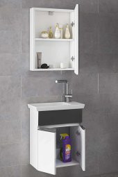 Alfa Banyo MİNİÇO EBEVEYN 45 cm x 28 cm AYNA DOLAPLI LÜX BANYO DOLABI- 1. Sınıf MDF-Beyaz Siyah - 2