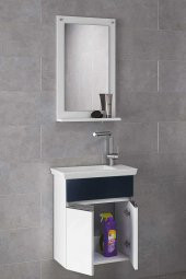 Alfa Banyo MİNİÇO EBEVEYN 45 cm x 28 cm AYNALI LÜX BANYO DOLABI- 1. Sınıf MDF-BEYAZ SİYAH - 2