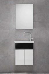 Alfa Banyo MİNİÇO EBEVEYN 45 cm x 28 cm AYNA DOLAPLI LÜX BANYO DOLABI- 1. Sınıf MDF-Beyaz Siyah - 3