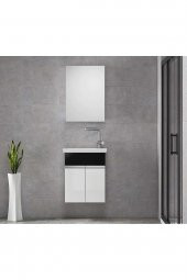 Alfa Banyo MİNİÇO EBEVEYN 45 cm x 28 cm AYNA DOLAPLI LÜX BANYO DOLABI- 1. Sınıf MDF-Beyaz Siyah - 6