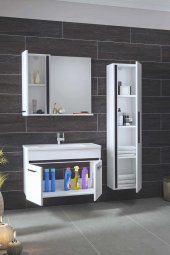 Alfa Banyo YENİ GOLD BEYAZ BLACK 115 cm Boy Dolaplı Banyo Takımı - 2