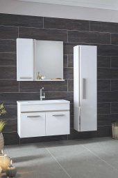 YENİ GOLD BEYAZ GRI (80+35 )115 cm Boy Dolaplı Banyo Takımı- HAZIR KURULU - 1