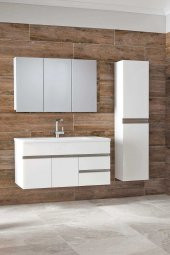 Alfa Banyo ESEN BEYAZ (100+35 ) 135 cm Boy Dolaplı LÜX Banyo Takımı- HAZIR KURULU - 1