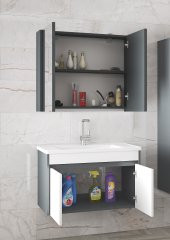 Alfa Banyo Estella-EA 80 Cm Mdf-aynalı-lavabolu Banyo Dolabı Takımı-TAMAMI MDF - HAZIR KURULU - 1