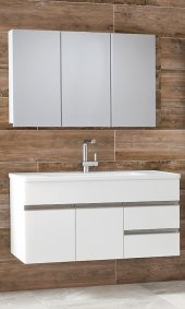 Alfa Banyo ESEN BEYAZ 100 cm Lavabolu banyo dolabı takımı-MDF-- HAZIR KURULU - 1