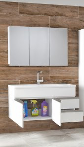 Alfa Banyo ESEN BEYAZ 100 cm Lavabolu banyo dolabı takımı-MDF-- HAZIR KURULU - 4