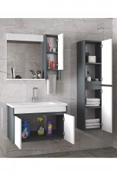 Estella-OA 80+35 cm Mdf-Aynalı Boy Dolaplı-Lavabolu Banyo Dolabı Takımı--HAZIR KURULU - 2