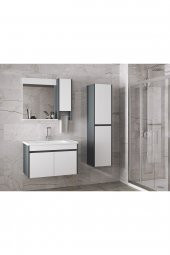 Estella-OA 80+35 cm Mdf-Aynalı Boy Dolaplı-Lavabolu Banyo Dolabı Takımı--HAZIR KURULU - 4