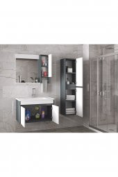 Estella-OA 80+35 cm Mdf-Aynalı Boy Dolaplı-Lavabolu Banyo Dolabı Takımı--HAZIR KURULU - 5