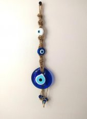 Cam Nazar Kötü Göz Kovucu Hand Made Ağaç Duvar Dekorasyonu Hasır Nazarlık Duvar Ağaç Ev Süsü - 1