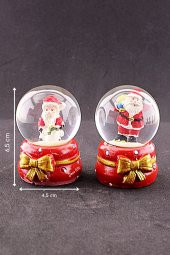 2 Adet Yeni Yıl Noel Baba Temalı Kurdele Detaylı Mini Boy Işıklı Kar Küresi 6,5 cm B - 1