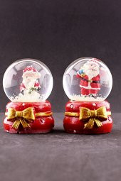 2 Adet Yeni Yıl Noel Baba Temalı Kurdele Detaylı Mini Boy Işıklı Kar Küresi 6,5 cm B - 2